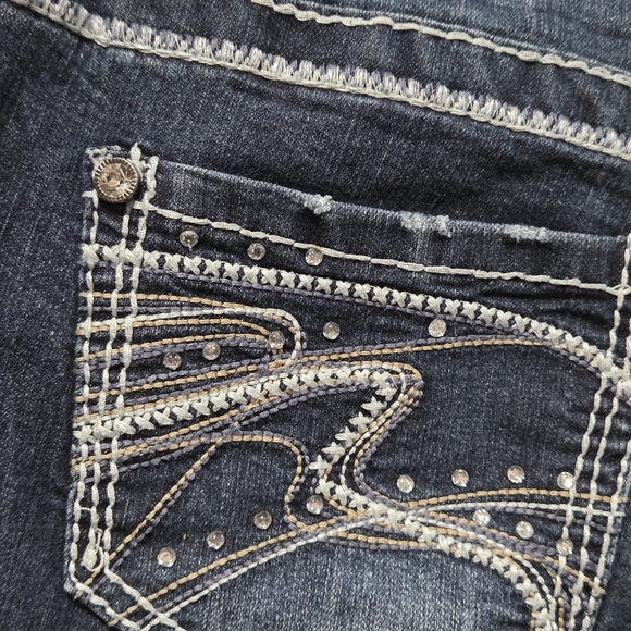 Maurices Bootcut Thick Stitch Embellished Jeans Sz 14 REG Y2K Distressed Bling - Picture 7 of 16